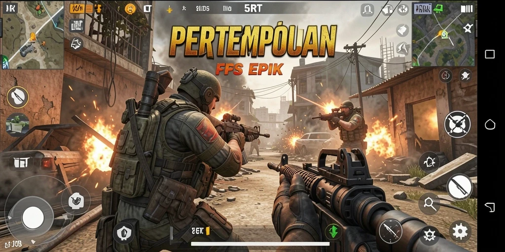 Screenshot gameplay 5RT menampilkan aksi menembak yang intens dan grafis berkualitas tinggi.