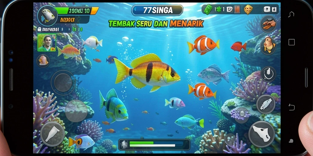 Tampilan gameplay menarik dari permainan Tembak Ikan 77SINGA.