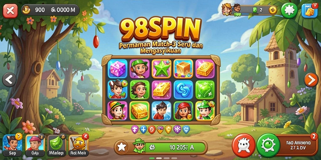 Tampilan gameplay 98SPIN dalam aksi Match-3 yang mengasyikkan.