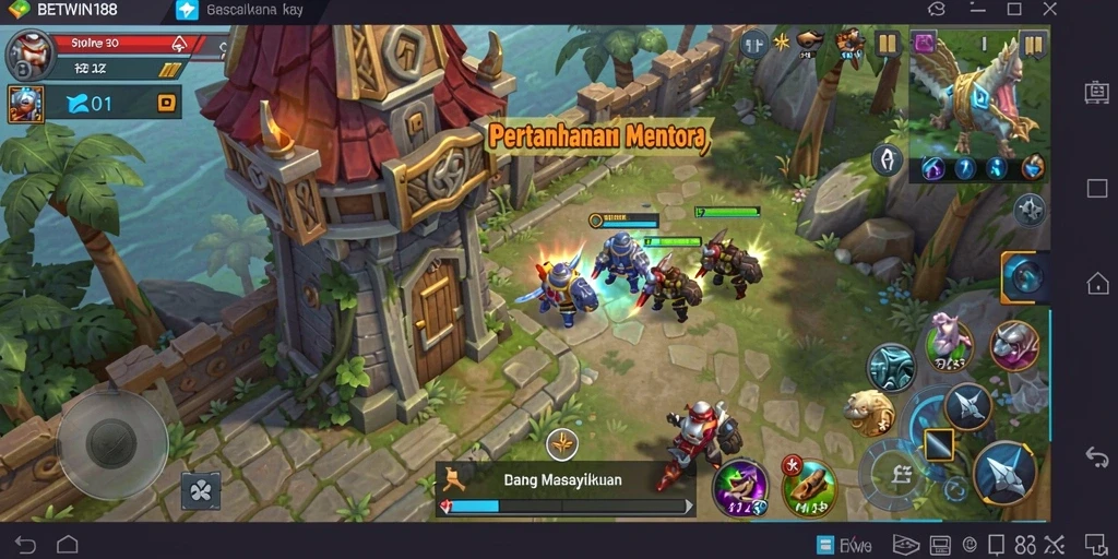 Tampilan gameplay BETWIN188 dengan strategi menara yang menarik.