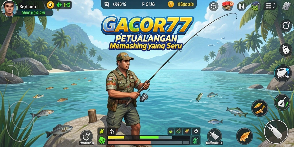 Screenshot gameplay GACOR77 menunjukkan aktivitas memancing yang menyenangkan.