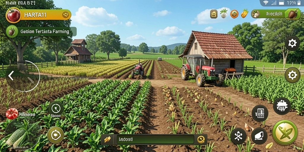 Tampilan gameplay HARTA11 dengan suasana pertanian yang asri dan grafis menakjubkan.