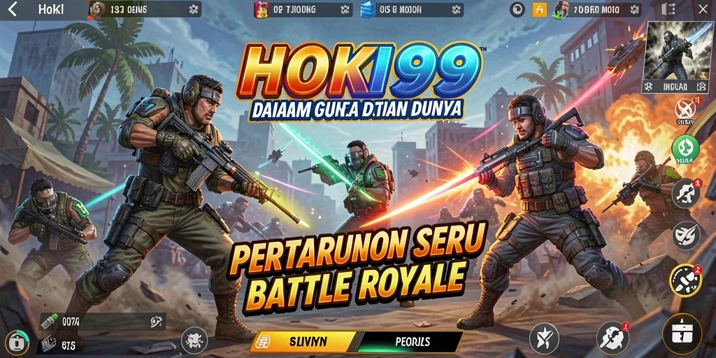 Screenshot utama HOKI99 menampilkan gameplay penuh aksi di arena Battle Royale.