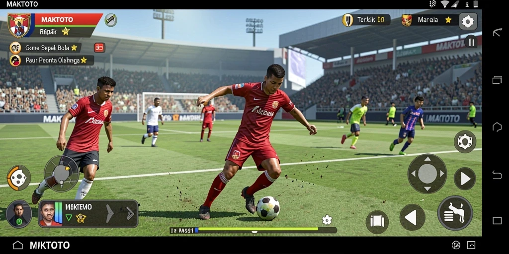Gameplay seru MAKTOTO dengan aksi sepak bola mendebarkan.