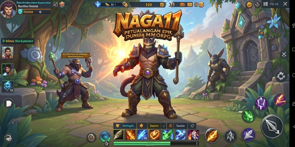 Tangkapan layar gameplay NAGA11 menampilkan pertempuran epik di dunia MMORPG.