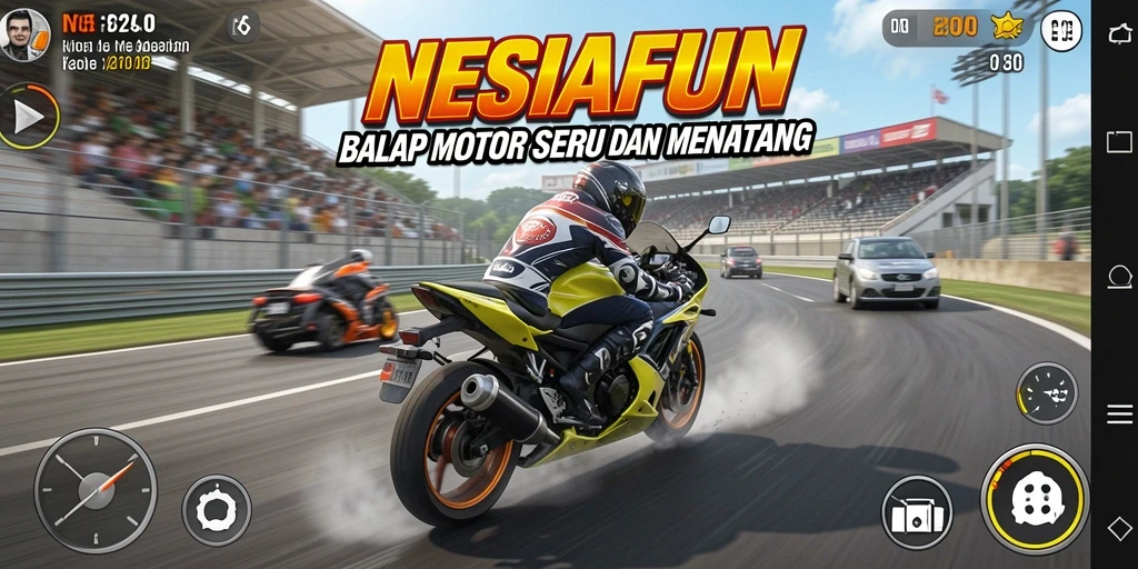 Gameplay seru balap motor di NESIAFUN dengan grafis memukau.