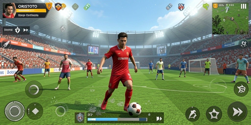 Screenshot menunjukkan pemain sedang beraksi dalam pertandingan olahraga yang seru.