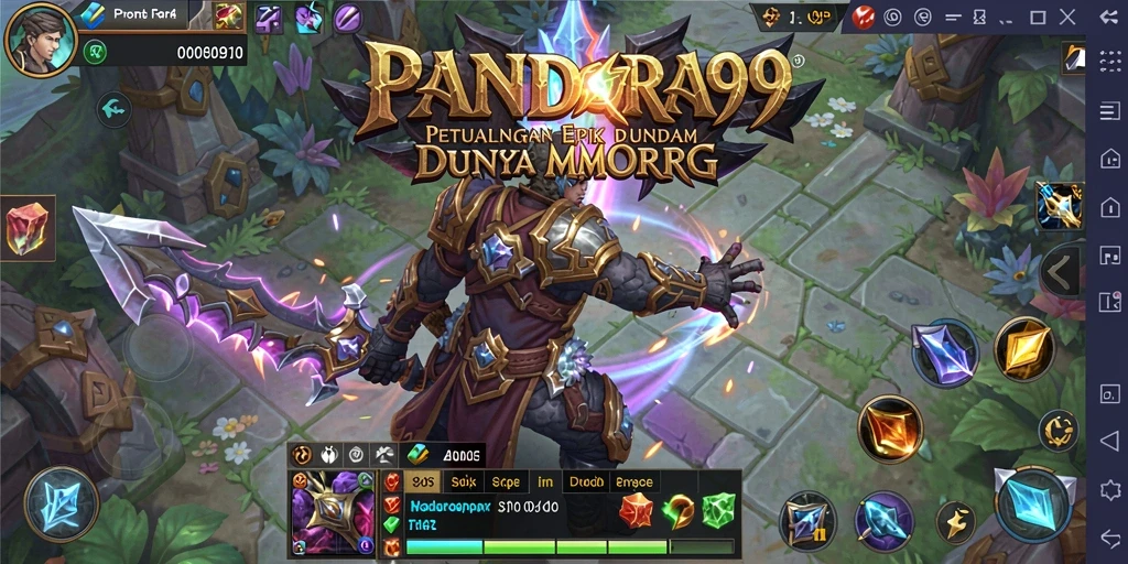 Screenshot gameplay PANDORA99 menampilkan pertarungan epik dalam dunia MMORPG.