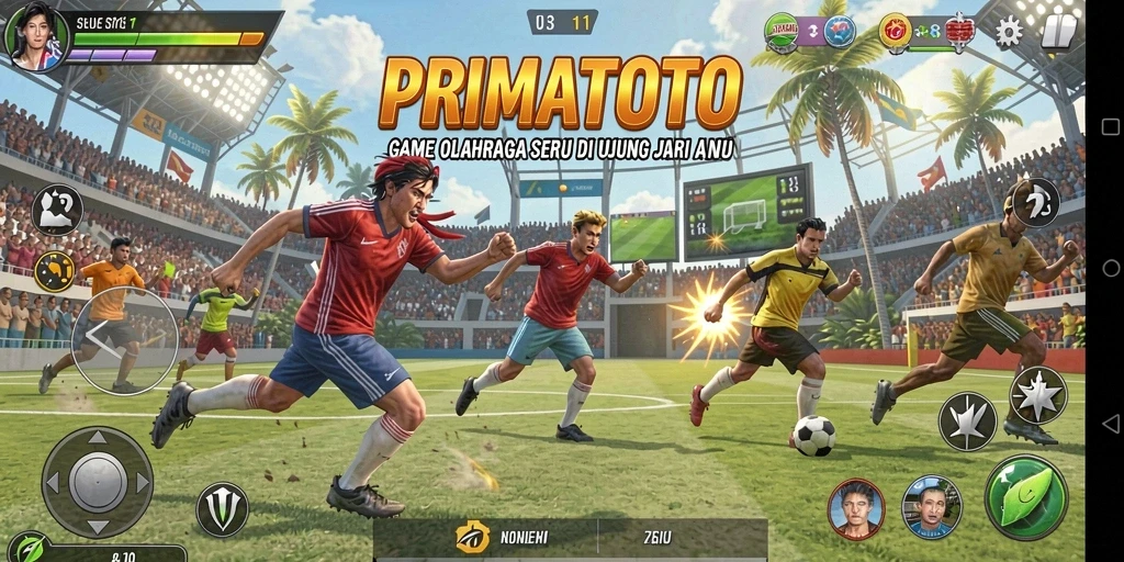 Screenshot utama menunjukkan aksi seru dalam game PRIMATOTO.