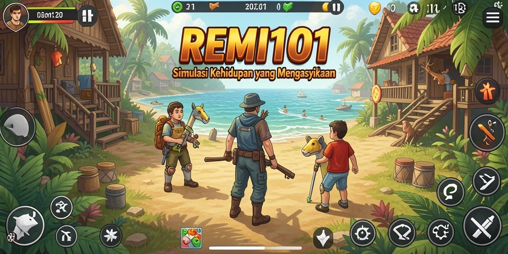 Tampilan gameplay menarik di REMI101 dengan berbagai aktivitas.