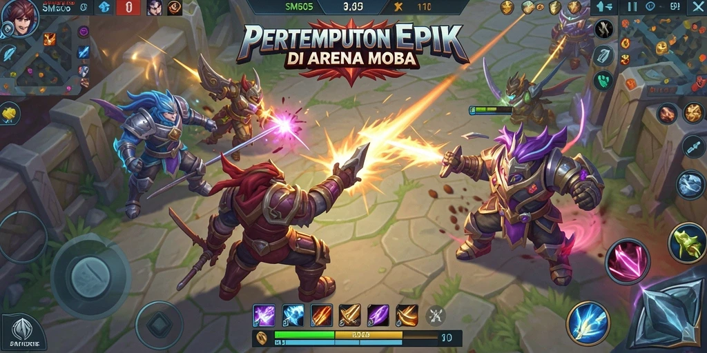 Gameplay menarik dalam SM605 dengan aksi pertempuran MOBA.