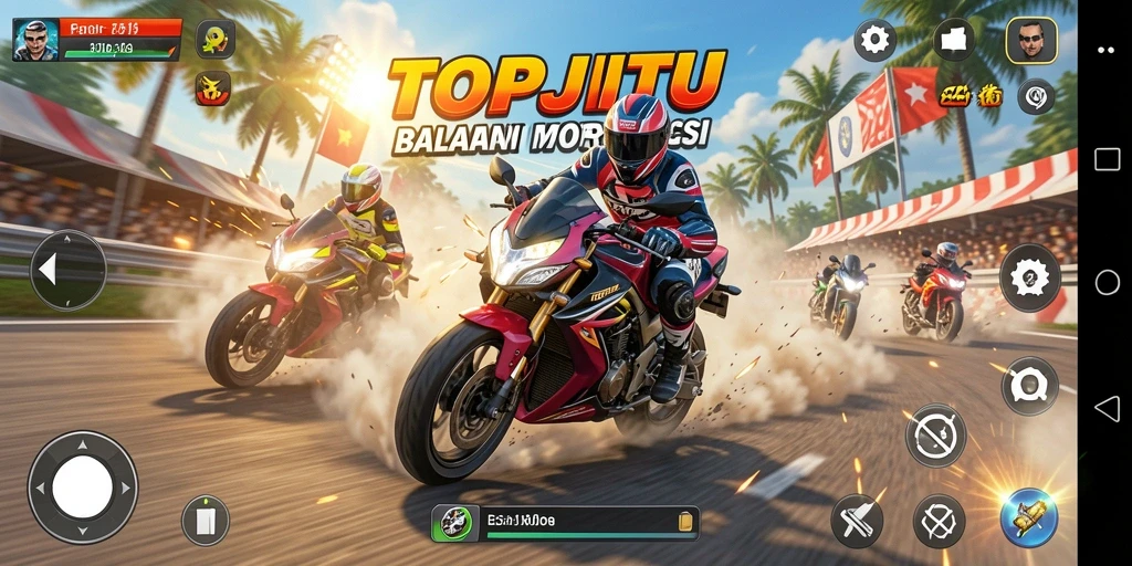 Tampilan gameplay seru di balapan motor TOPJITU.
